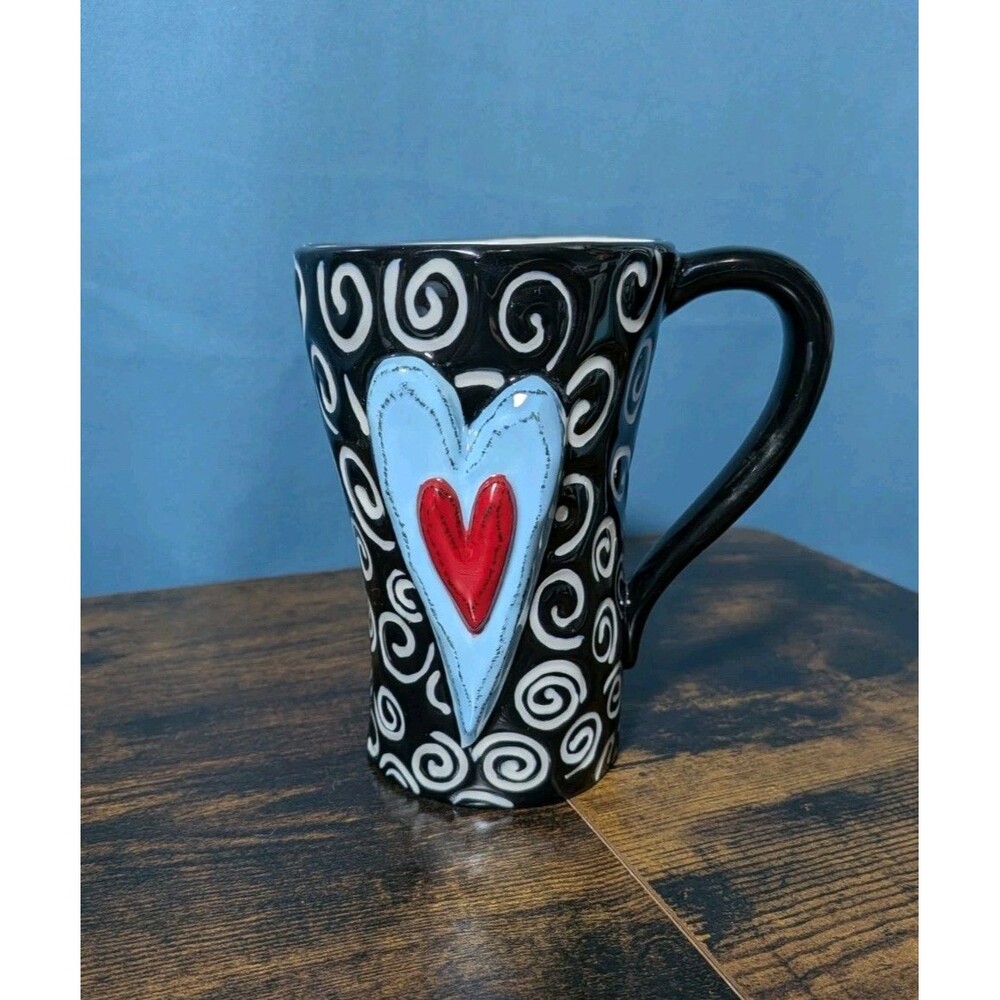 Demdaco Mug Tracy Pesche Heart 3D Swirls Black White Heartful Home